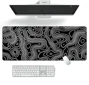 Topographic Contour Gaming Mouse Pad -YueME Extended XXL Geographic Map Lines Extended Big Large Desk Mat, Non-Slip Rubber Base Stitched Edge Long Keyboard Mousepad for Home Computer Gaming Office