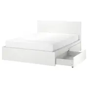 Bed frame, high, w 2 storage boxes, white/Luröy, Double