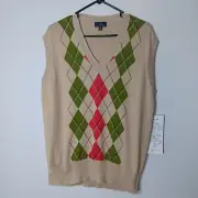 Brooks Brothers Sweater Vest Mens Size M Tan Argyle V-Neck Pullover Cotton NWT