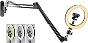 Acetaken Upgraded 10" Ring Light with Boom Arm Webcam Wall Stand Holder, Compatible with Logitech C920/MX Brio 4K/StreamCam/Brio pro X 4K/C930/C922/C925e/C615/Brio 500 Webcams, Silver, USB, 1/4"-20