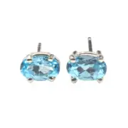 Apatite Oval 6x4 mm Stud Earrings in 14K White Gold, 1.11 Carat (APS-18)