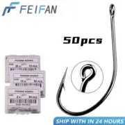 50pcs Fishing Hook Set Barbed Single Circle Carp Fishing Hook High Carbon Steel