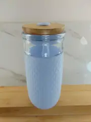 Ello Devon Glass Tumbler with Lid - Capacity 18 oz - Light Blue Color BPA-Free