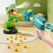 JUKUDAHU Dinosaur Shooting Toys for Kids Age 3 4 5 6 7 - Moveable Dinosaur Toy with Scoreboard, Light Sound Spraying, 12 Toy Balls, Competition Game Gifts for Boys Girls Age 5-7 6-8 8-10 (Green)
