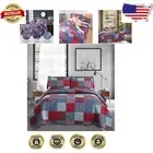 Lightweight Twin Quilted Bedspread in Red & Blue Plaid - Patchwork Elegance