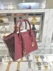Michael Kors Avril Small Leather Crossbody Handbag Satchel Bag (Oxblood) Purse