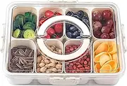 CHENDY Divided Snackle Box with Handle - Food Serving Tray Charcuterie Board with Lid - Stackable Fruit&Veggie Container with 8 Small Removable Boxes - Travel Snack Candy Nuts Spice