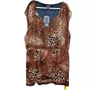 Ax Paris Animal Leopard Print Faux Wrap Mini Dress Plus Size 28 Brown Lined