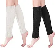 [DULEIAU RAVFD] Thermal Boot Cuffs Long Socks for Women Girls Soft Cozy Christmas Gifts(Black+White)