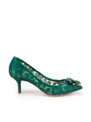 Green Lace Jewelled Pumps