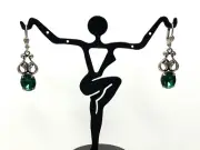 Vintage NOS Sadie Green’s Emerald Green Crystal Dangle Earrings Art Deco Signed