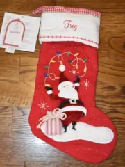 Pottery Barn Kid Quilted Light Up Stocking Santa Monogram Trey NWT