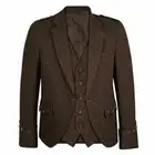 Men's Scottish Brown Tweed Argyle Jacket with Vest Wedding Argyll Kilt Jacket