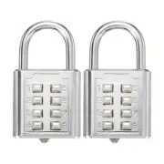2Pcs Push Button Combination Padlock 8-Digit 4-Position Lock Silver