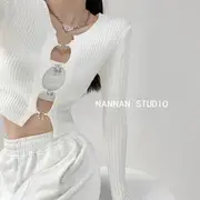 Plain Cutout Cropped Top White - S