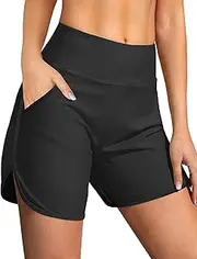 [Buauty] Women's 5" Swim Board Shorts Quick Dry High Waisted Swimsuits with Liner Pockets UPF 50+ Bathing Suits Bottoms Trunks