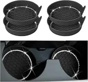zipelo Bling Car Cup Coaster, 4 Pack Universal Vehicle Anti-Slip Cup Holder Insert Coasters, Crystal Rhinestone Silicone Shockproof Drink Mat, Car Interior Accessories (Black)