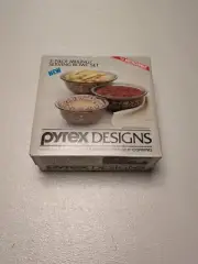 Set of 3 Pyrex Corning Festive Harvest Clear Brown Glass Nesting Mixing Bowls