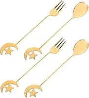 Cabilock Piece Star and Moon Shape Spoon Fork Set Stainless Steel Mini Tea Spoons Salad Forks Stylish Tableware for Home Decor