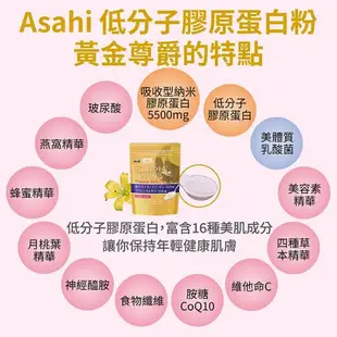 【日本 Asahi】朝日 神經醯胺膠原蛋白+玻尿酸Q10粉 黃金尊爵 (228g/包X3)贈送法國 浪凡摩登公主濃香水 4.5ml