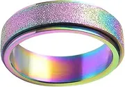 [TOZLU] Women's & Men's Stainless Steel 5 Colors Sandblast Finish Lucky Worry Ring Band 6MM/8MM