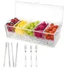 Ice Chilled Condiment Server Caddy, with 3 Stainless Steel Forks and 2 Tongs,...