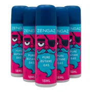 6 x Zengaz Pure Butane Gas 18ML Refill Cans for Jet Torch Lighters