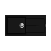 Enigma D100L Granite Kitchen Sink - 1000 x 500mm Single Bowl with Drainer - Deep Black - Top/Under Mount