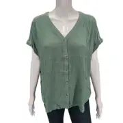 Orvis Womens Short Sleeves Dressy Button Front Rayon Top Small Size Green Shirt