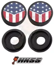2 Black Custom License Plate Frame Tag Screw Cap Covers - USA FLAG SLANT UMX