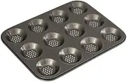Bakemaster Baking Pan Non-Stick Perfect Crust 12 Cup Shallow Baking Pan, Grey, 40100