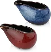 2 Pack Fine Porcelain Gravy Boat, 3.5Oz/100 ml Small Ceramic Creamer Container with Spout, Coffee Sauce Milk Pitcher Set for Breakfast Restaurant Home Salad Dressing (Style B)