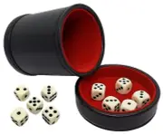 PU Leather Red Felt Lined Dice Cup Lid Tray + (10) 15mm Light Ivory Pip Dice