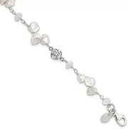 [JewelryWeb] 15.91mm 925 Sterling Silver Fwc Keshi Pearl and Celestial Moonstone With 3 Centimeters Ext. Fancy Bracelet 19 Centimeters Link-Bracelet for Women