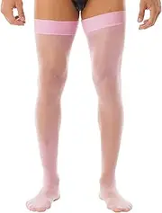 [Bciopll] 1 Pair Mens Hot Glossy See-Through Stockings Anti-Skid Soft Sheer Compression Elastic Thigh High Socks Silk Long Socks Underwear