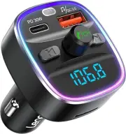 Bluetooth 5.4 FM Transmitter Car Adapter 48W Fast Charging HandFree Calling