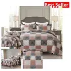 Traditional King Quilt Bedding Set - 3 Pieces with Floral Checkered Design