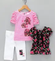 NWT Nannette Infant Girls Embellished Three Piece Tops Pants Set SZ 12M Free SH