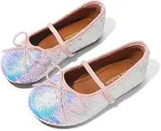 [owiluup] Girls Dress Shoes Mary Jane Princess Elastic Strap Glitter Party Flats