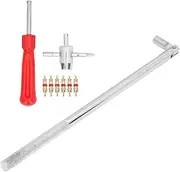 Tire Valve Stem Puller Tools Set, Tire Valve Stem Puller with Single Head Core Remover, 4 in 1 Repair Tool & 6pcs Brass Core