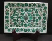 9 x 6 Inches Marble Serving Tray Malachite Stone Inlay Work Pizza Plate for Cafe