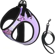 Purple Butterfly print Dog Harness and Leash Set, Reflective Adjustable Puppy Vest for Small Medium Large Dogs, Cats
