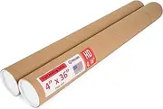 Paclord 4" x 36" Heavy-Duty Reinforced Cardboard Mailing Tube, Pack of 2 Tubes with 4 Caps – Secure USPS Approved – Great for Shipping and Storing of Prints, Artwork, Posters or Documents