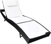 vidaXL Sun Lounge Wicker Rattan Textilene White Outdoor Day Bed Recliner Beach