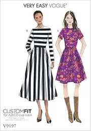 Vogue 9197 Misses' Pattern Jewel-Neck, Gathered-Skirt Dresses, Size 6-8-10-12-14