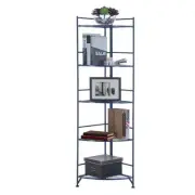 Pemberly Row Five-Tier Folding Corner Shelf in Blue Metal