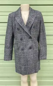 New ZARA Woman Grey Blue Checkers Coat Long Sleeve Button Front size S Y276J