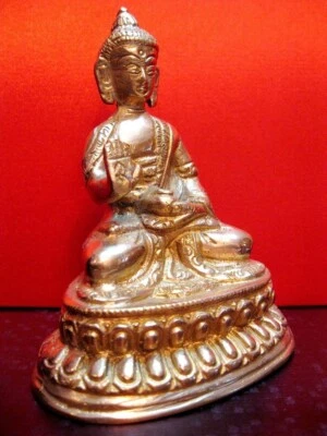 Buddha Brass Statue Idol Finish Blessing Buddhism Decor Masterpiece -11CM