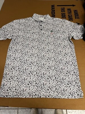 NWT MEN'S ANTIGUA CHIPPIE POLO, SIZE: L, COLOR: WHITE/NAVY/RED (M30)