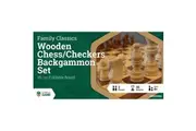 Let's Play Games Wooden Chess/Checkers Backgammon Set - 35cm Foldable Board